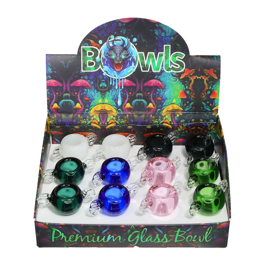 12 PCS – Wrapped Candy Design Premium Glass Bowls – Assorted Colors Wholesale Display