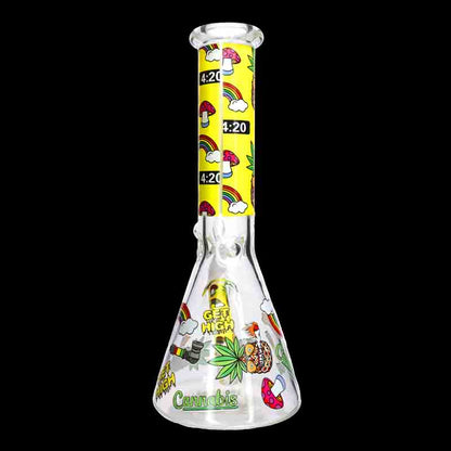 🍄🌈 10” Mushroom Design Beaker Bong – Graphic Print Glass Water Pipe