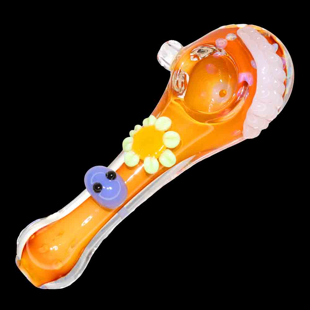 5" Flower Accent Novelty Glass Hand Pipe – Colorful Decorative Spoon Pipe