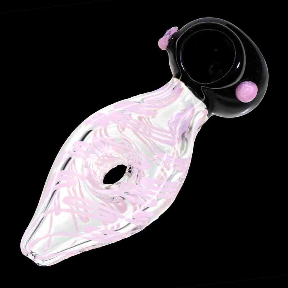 5" Glass Hand Pipe with Black Bowl & Pastel Linework – Premium Spoon Pipe