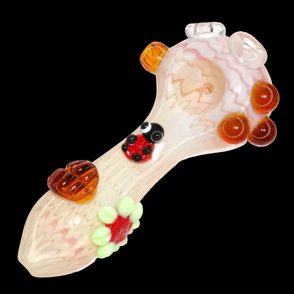 4.5" Novelty Marble Glass Hand Pipe – Character Accent Spoon Pipe Bees and Flowers