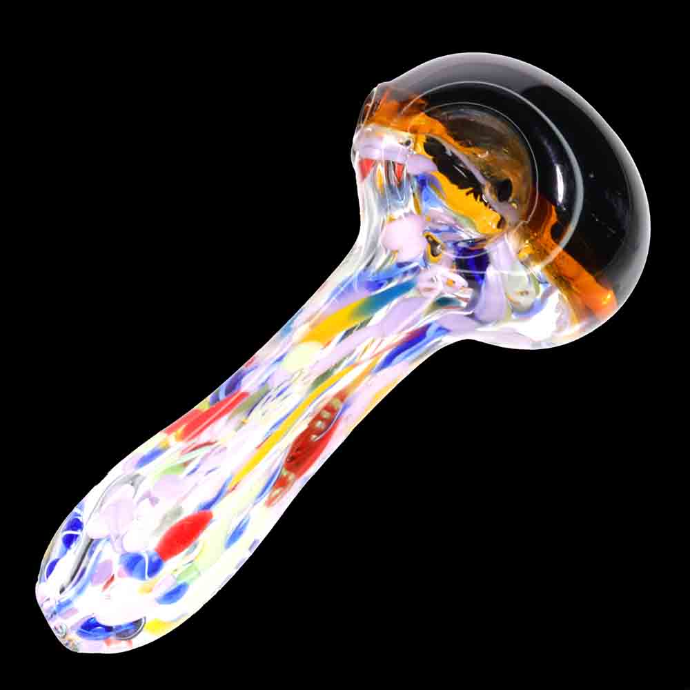 4.5" Multicolor Frit Glass Hand Pipe – Thick Spoon Pipe with Color Accents