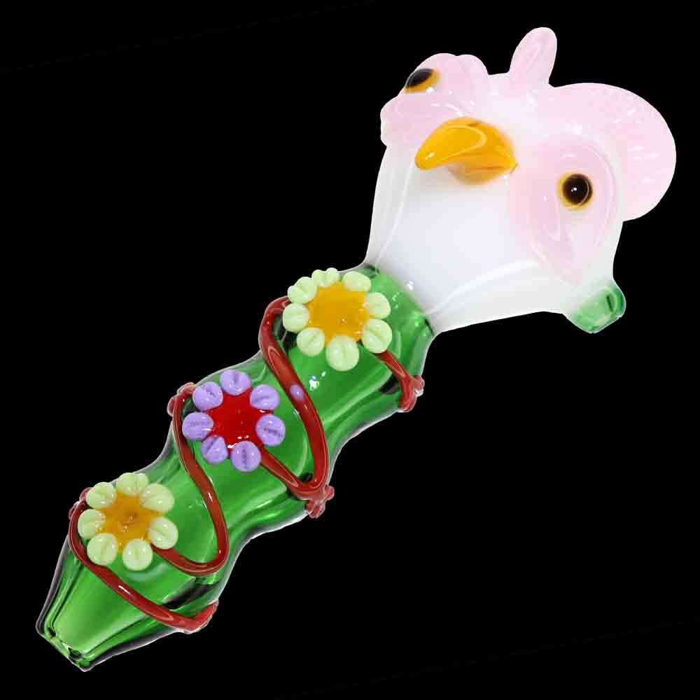 7 in - Glass Owl Multicolor Flower Pipe