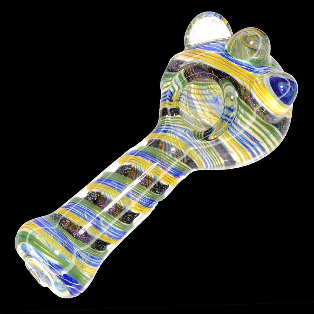 5" Heavy Fumed Linework Glass Hand Pipe – Color Stripe Spoon Pipe with Marble Accents