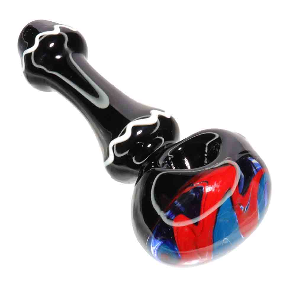 5" Black Glass Hand Pipe with Color Swirl Bowl – Thick Spoon Pipe