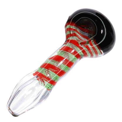 5.5" Heavy Wrap & Rake Glass Hand Pipe – Thick Spoon Pipe with Color-Wrapped Stem