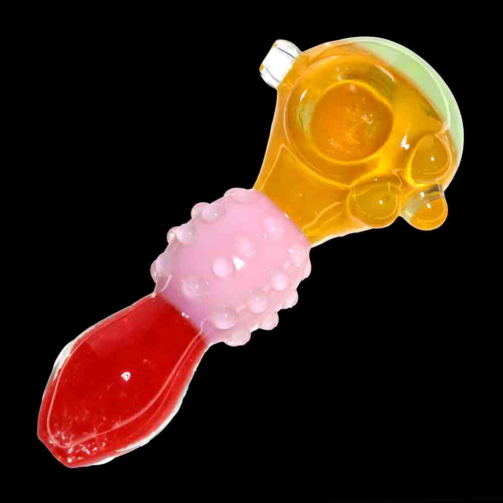 5" Textured Novelty Glass Hand Pipe – Colorful Spoon Pipe with Bubble Grip Design