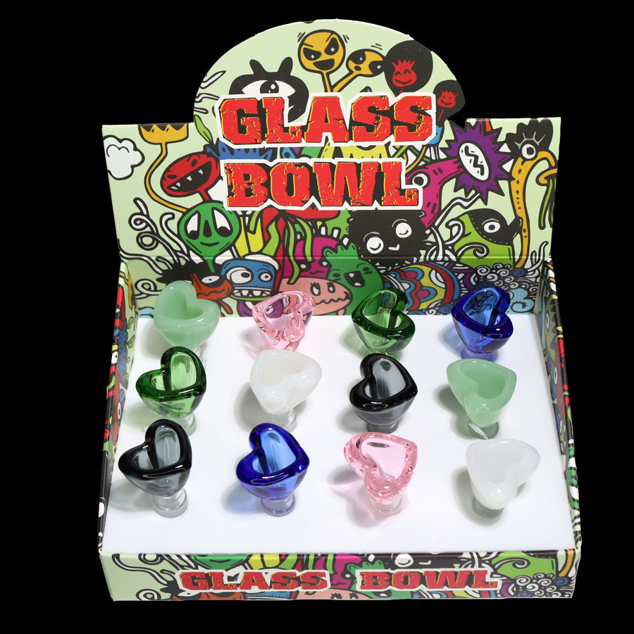 Multicolor Heart Glass Bowl, 14mm, 12-Piece Box