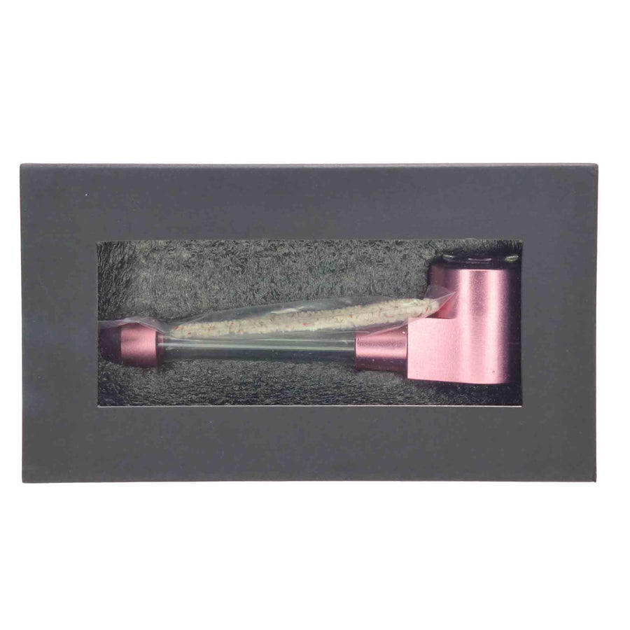 5 Inch Pink Metallic Glass Hand Pipe, Boxed