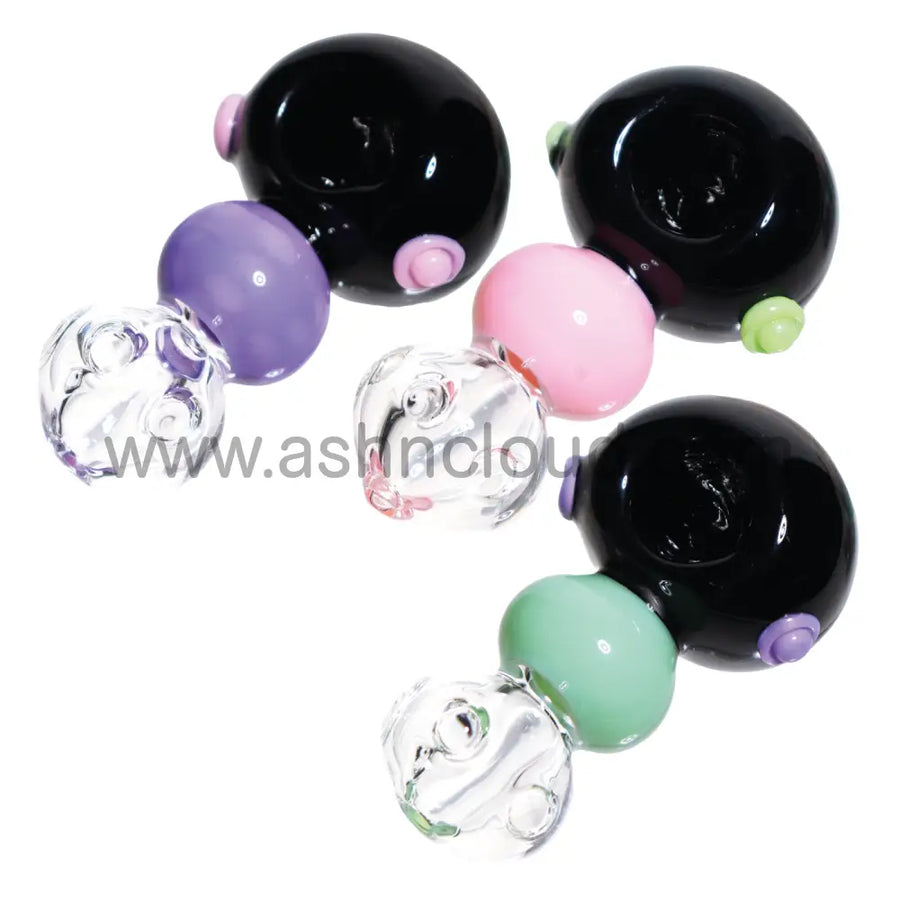 4 Inch Black Glass Spoon Pipe with Color Marble Accents
