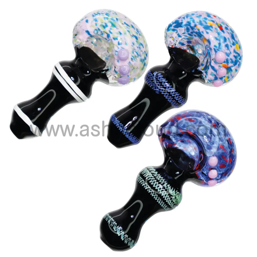 4.5 Inch Black Handle Glass Spoon Pipe with Speckled Bowl