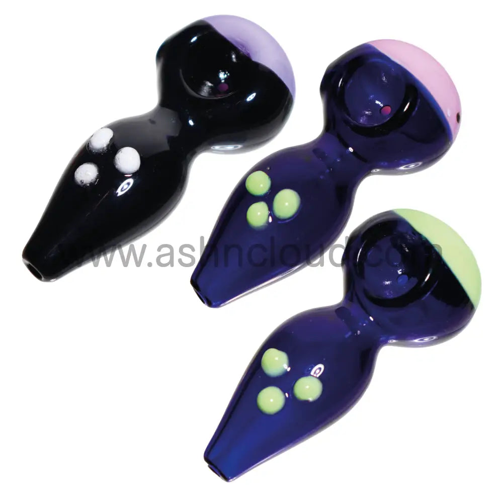 4 In - Curvy Colored Head Dots Spoon Hand Pipe