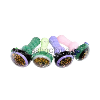 4 In - Dot Implosion Leopard Skin Hand Pipe Glass Spoon