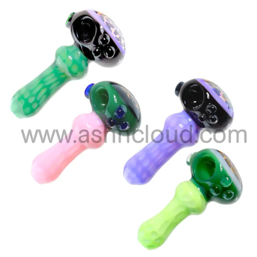 4 In - Dot Implosion Leopard Skin Hand Pipe Glass Spoon