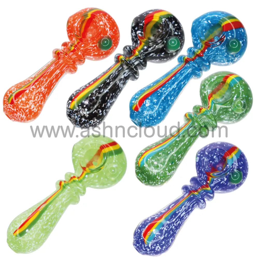 4.5 Inch Speckled Glass Spoon Pipe, Rainbow Stripe