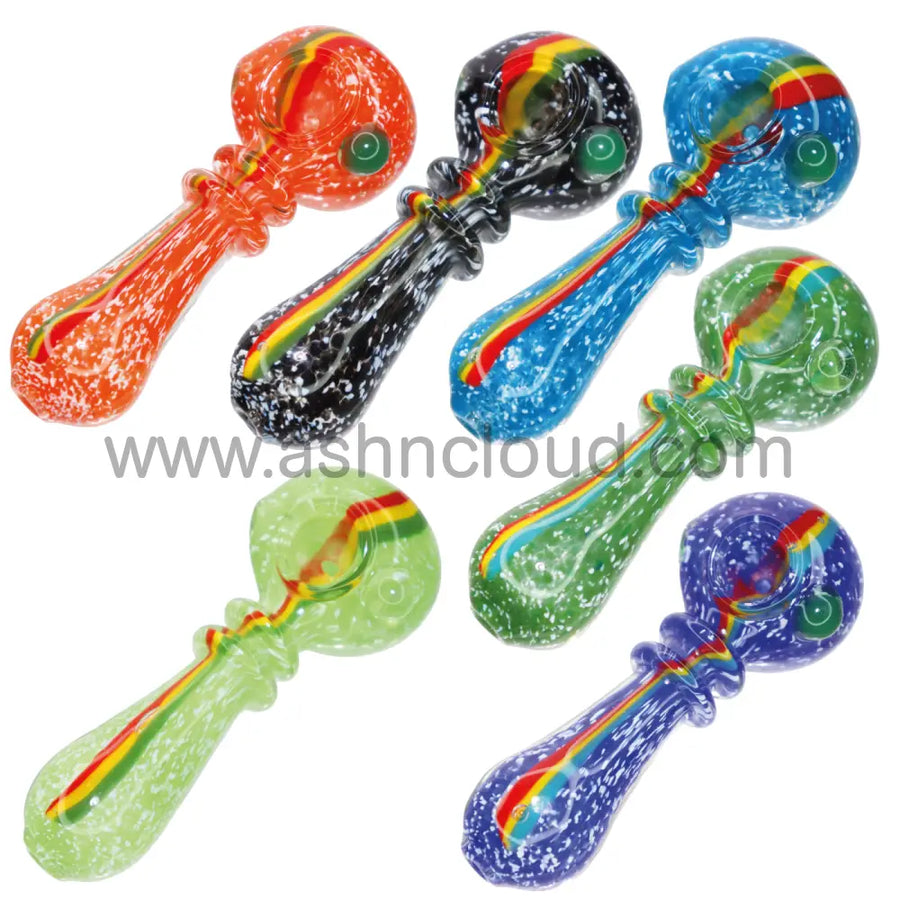 4.5 Inch Speckled Glass Spoon Pipe, Rainbow Stripe