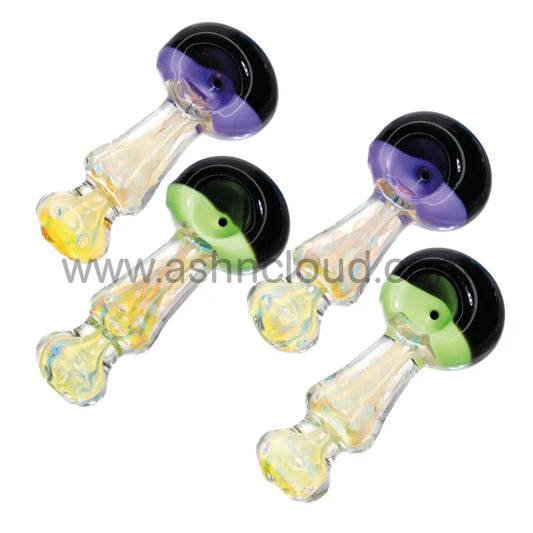 4 In - Double Color Head Fancy Doted Curvy Handle Hand Pipe Spoon