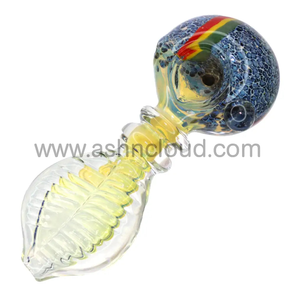 4 In - Flat Handle Fumed Rasta Glass Hand Pipe