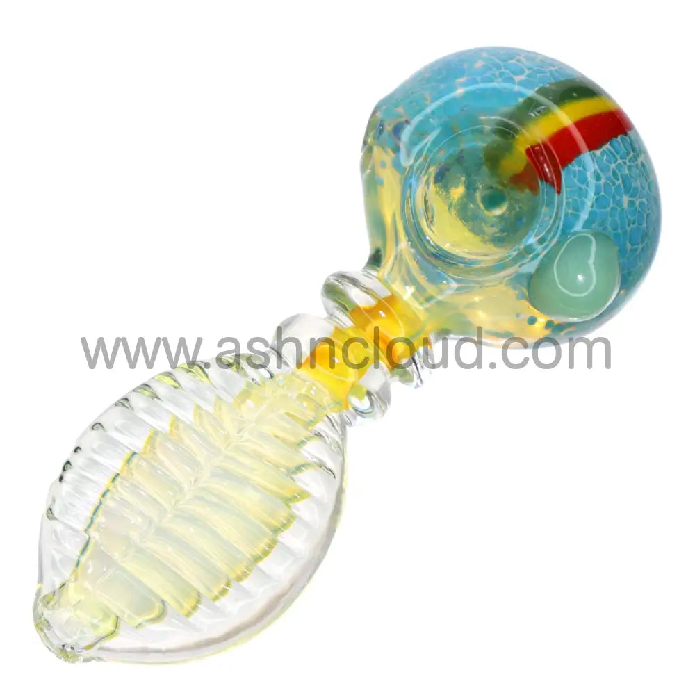 4 In - Flat Handle Fumed Rasta Glass Hand Pipe