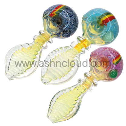 4 In - Flat Handle Fumed Rasta Glass Hand Pipe