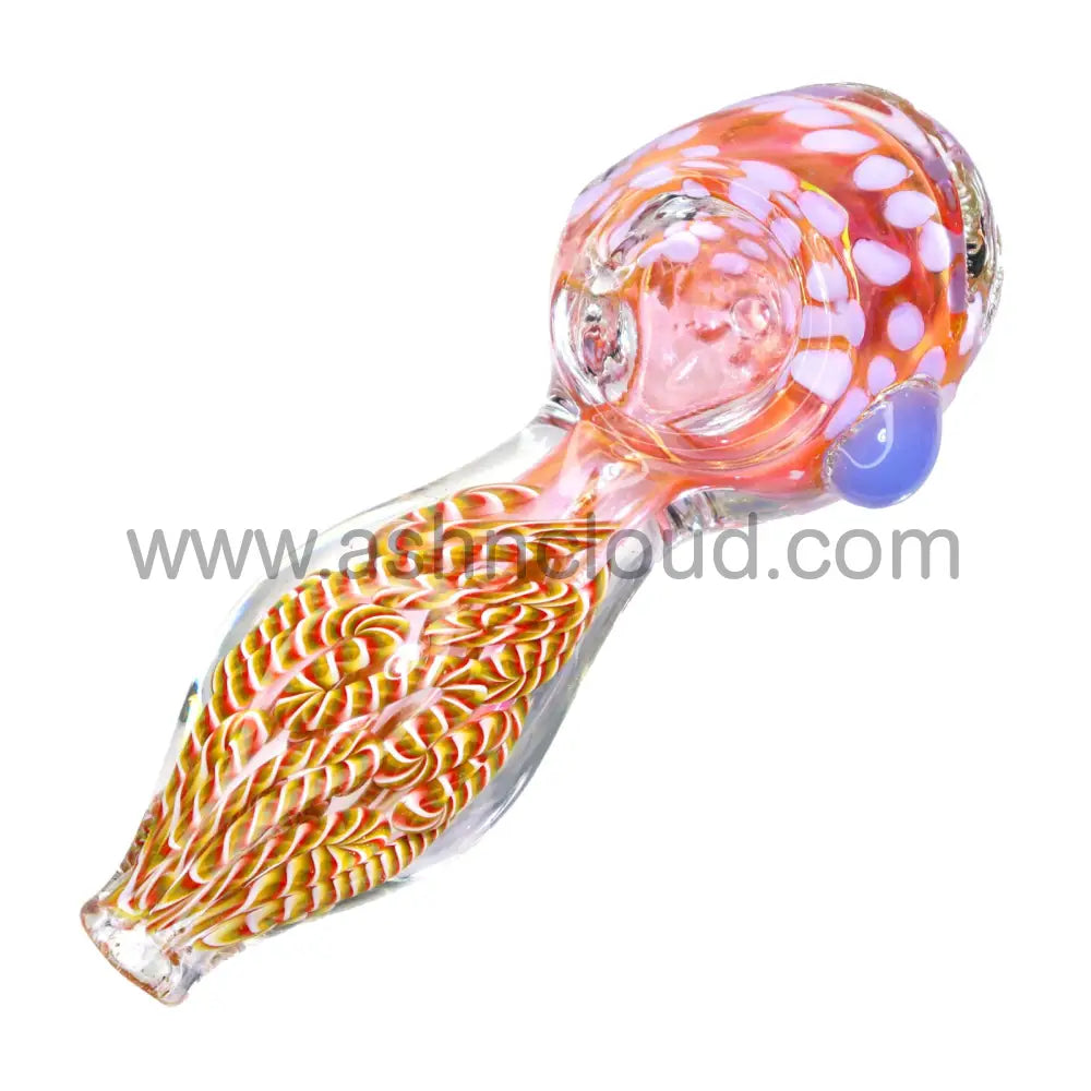 4 In - Polka Dots And Tails Glass Hand Pipe Spoon