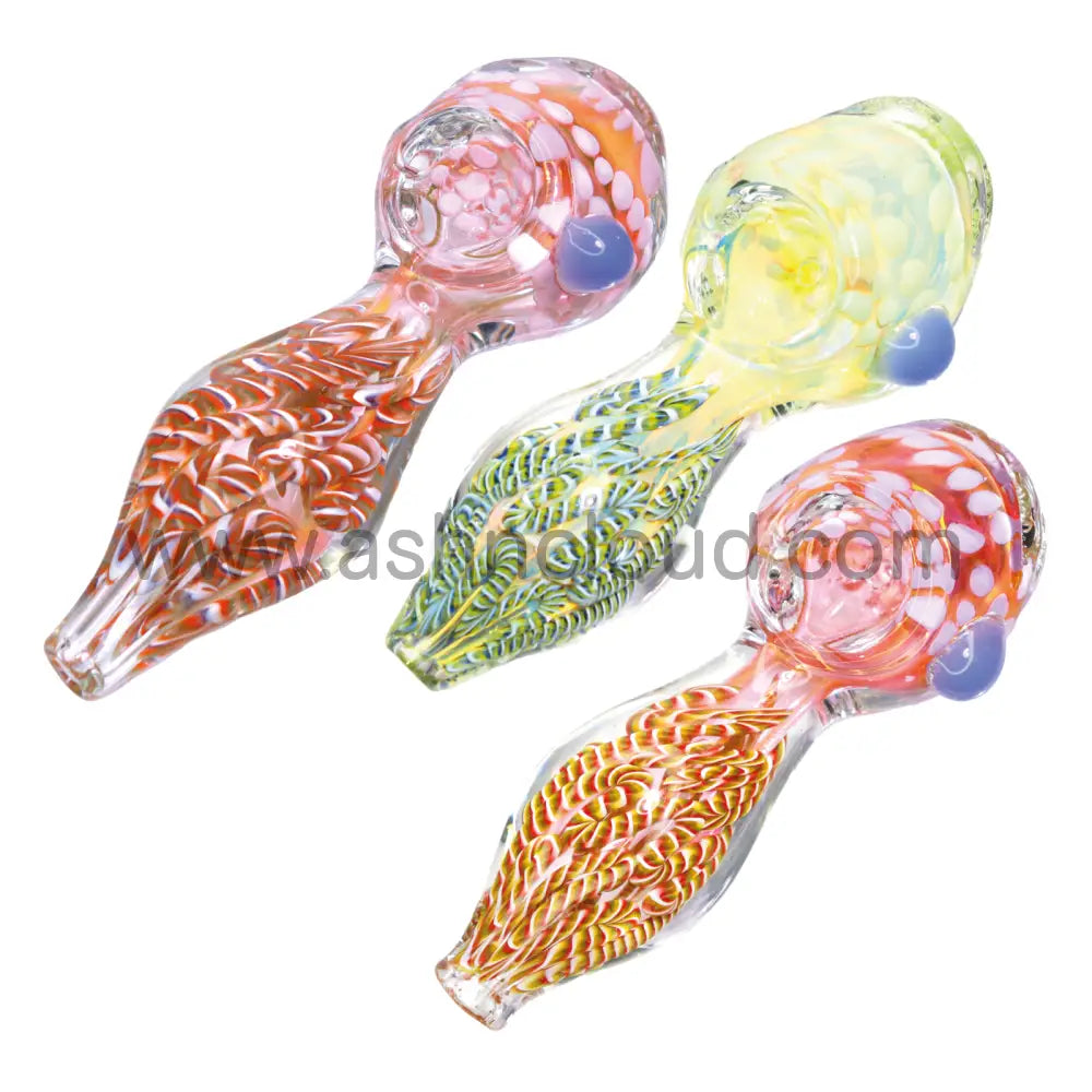 4 In - Polka Dots And Tails Glass Hand Pipe Spoon