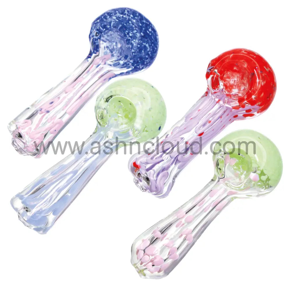 4 In - Polka Dots Multicolor Head Slime Body Hand Pipe Spoon