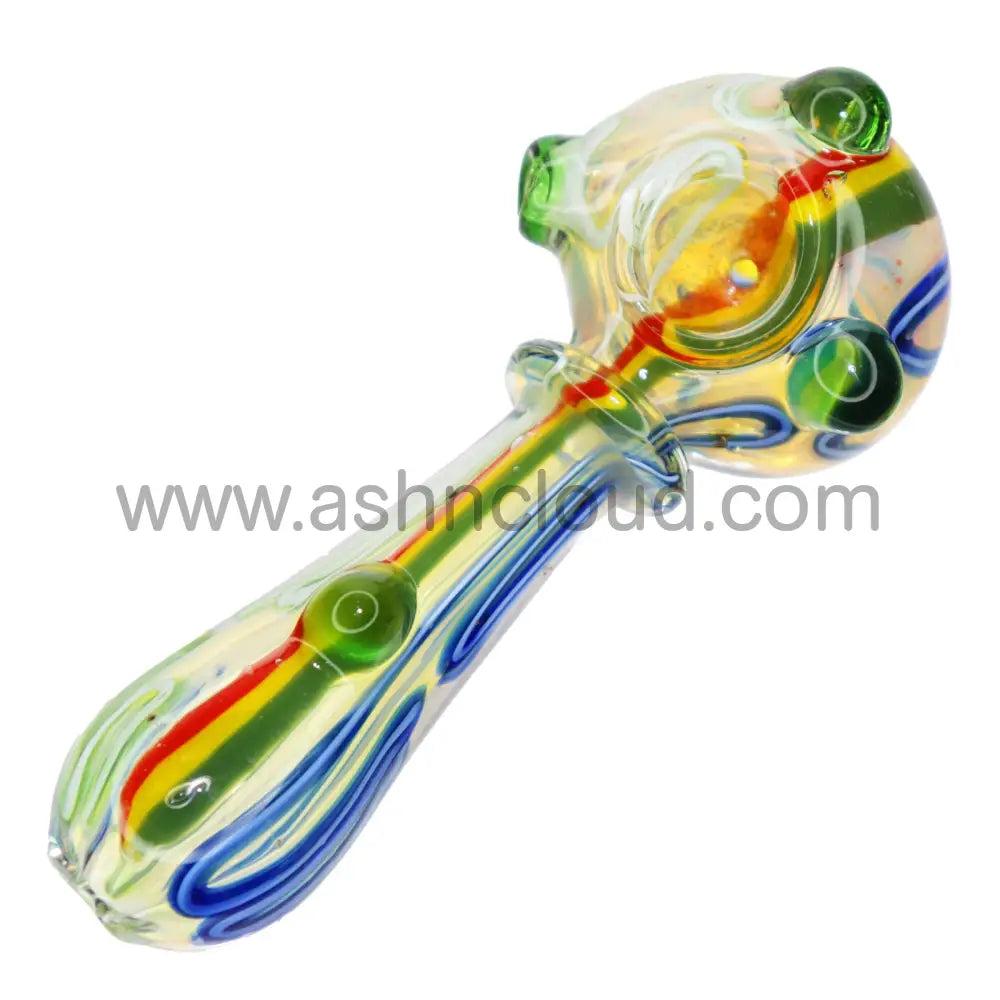 4 In - Rasta Fumed Green Glass Spoon Hand Pipe