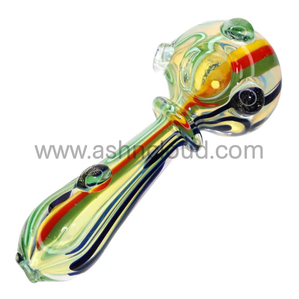 4 In - Rasta Fumed Green Glass Spoon Hand Pipe