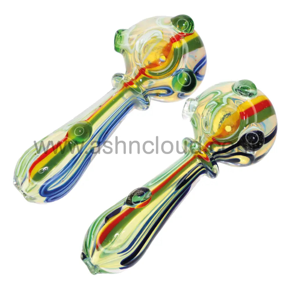 4 In - Rasta Fumed Green Glass Spoon Hand Pipe