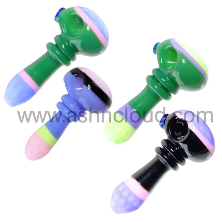 4 In - Streaky Multicolor Fancy Glass Hand Pipe Spoon