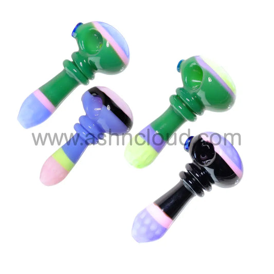 4 In - Streaky Multicolor Fancy Glass Hand Pipe Spoon