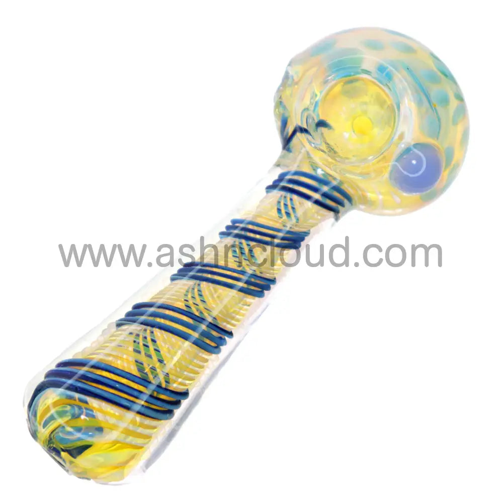 4 In - Streaky Multicolor Fumed Yellow Spoon Hand Pipe