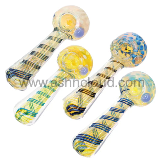 4 In - Streaky Multicolor Fumed Yellow Spoon Hand Pipe