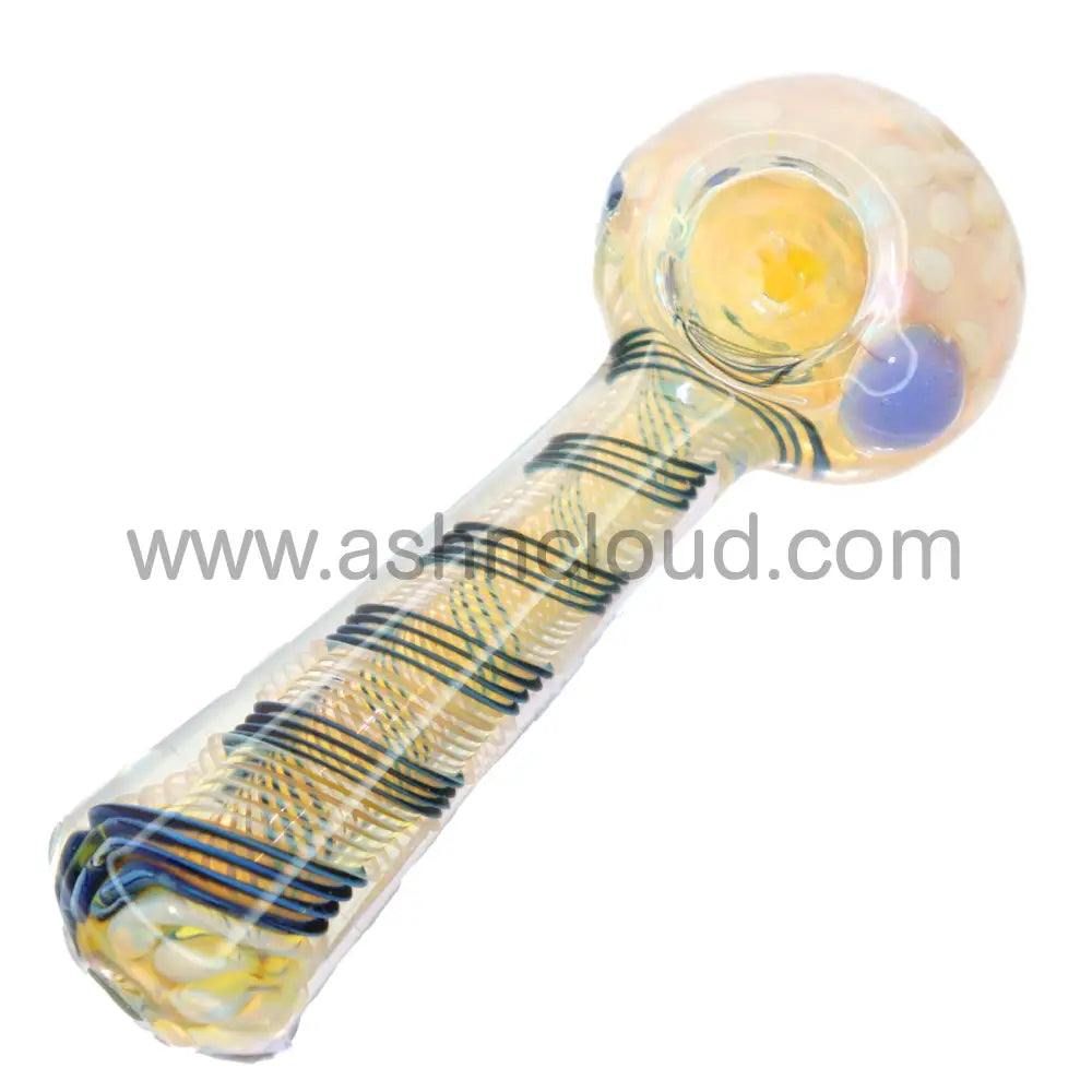 4 In - Streaky Multicolor Fumed Yellow Spoon Hand Pipe