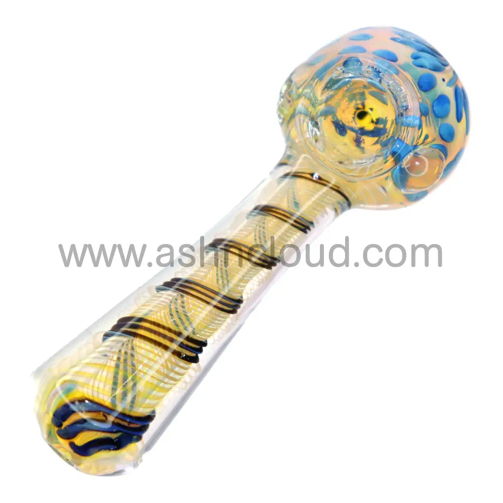 4 In - Streaky Multicolor Fumed Yellow Spoon Hand Pipe