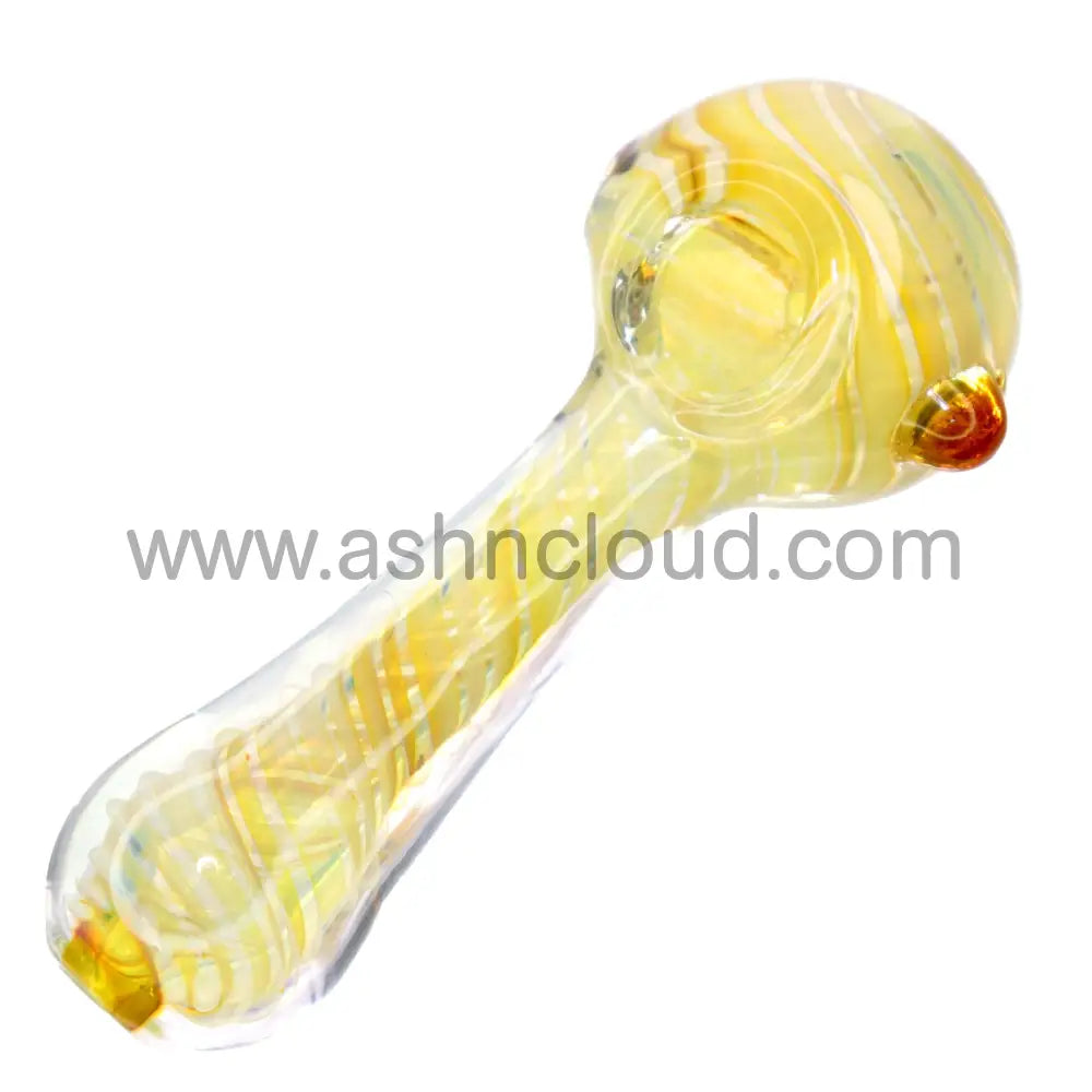 4 In - Streaky Yellow Glass Spoon Hand Pipe