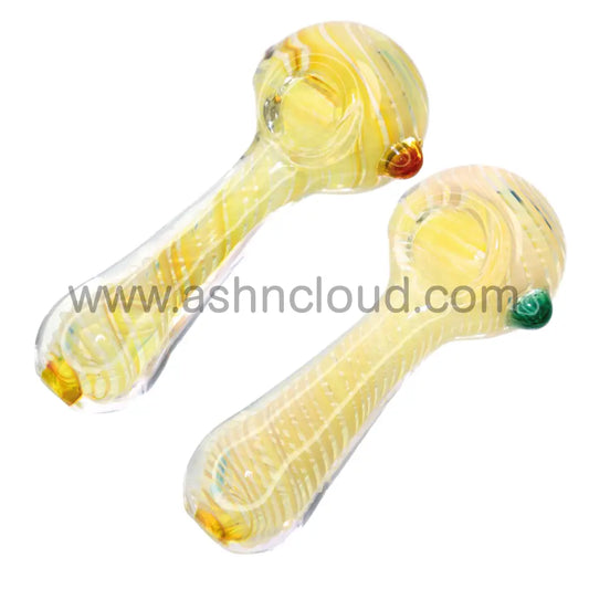 4 In - Streaky Yellow Glass Spoon Hand Pipe