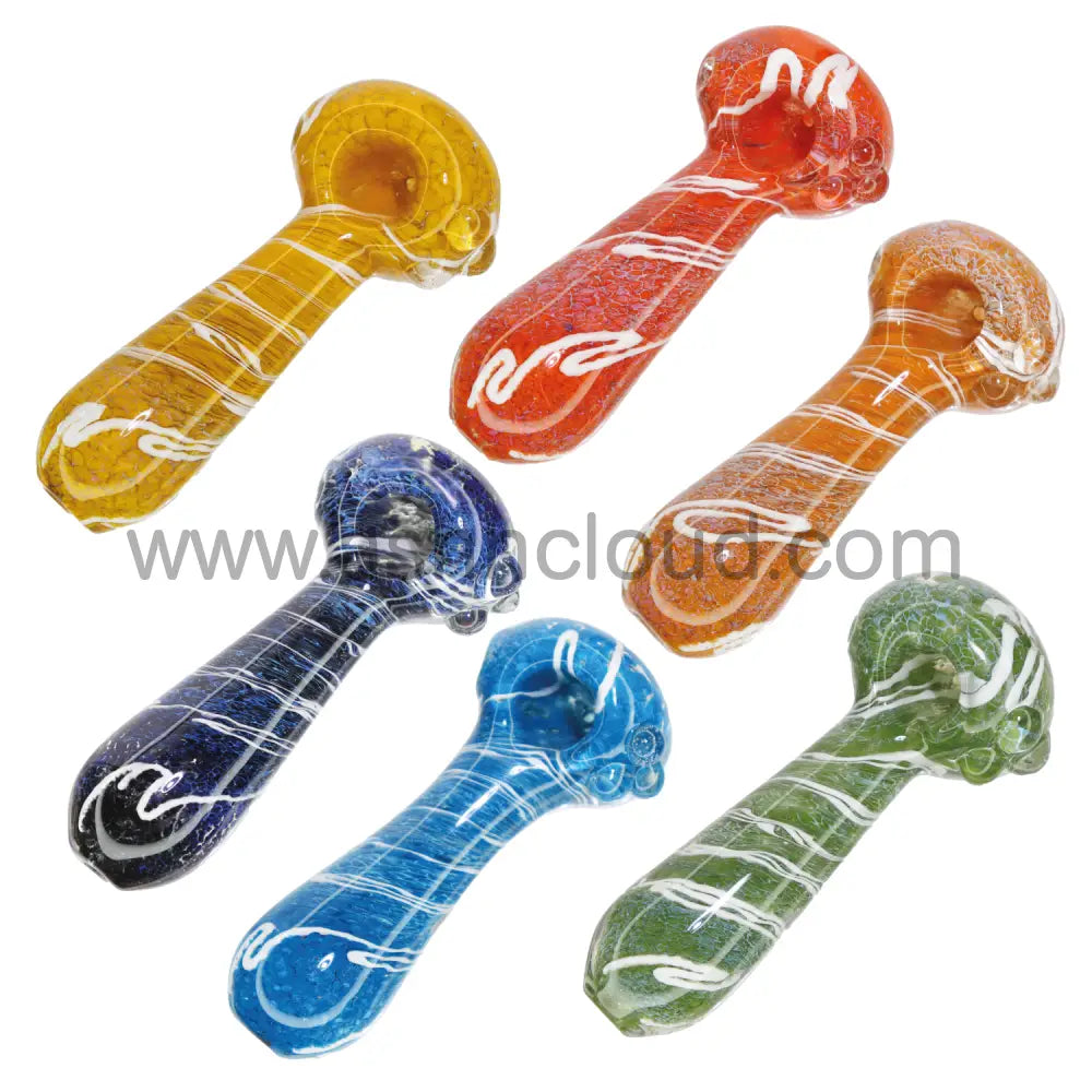 4 In - Twisted Multicolor Hand Pipe Glass White