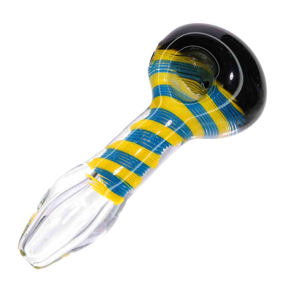 5.5" Heavy Wrap & Rake Glass Hand Pipe – Thick Spoon Pipe with Color-Wrapped Stem