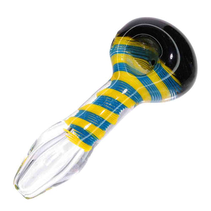 5.5" Heavy Wrap & Rake Glass Hand Pipe – Thick Spoon Pipe with Color-Wrapped Stem