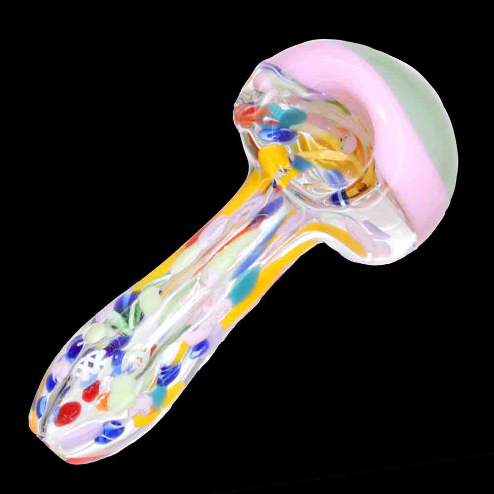 4.5" Multicolor Frit Glass Hand Pipe – Thick Spoon Pipe with Color Accents