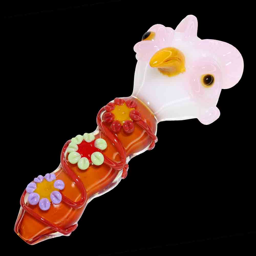 7 in - Glass Owl Multicolor Flower Pipe