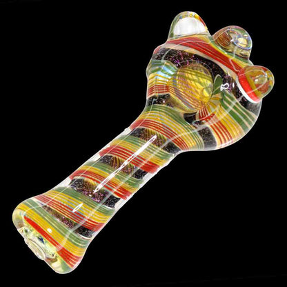 5" Heavy Fumed Linework Glass Hand Pipe – Color Stripe Spoon Pipe with Marble Accents