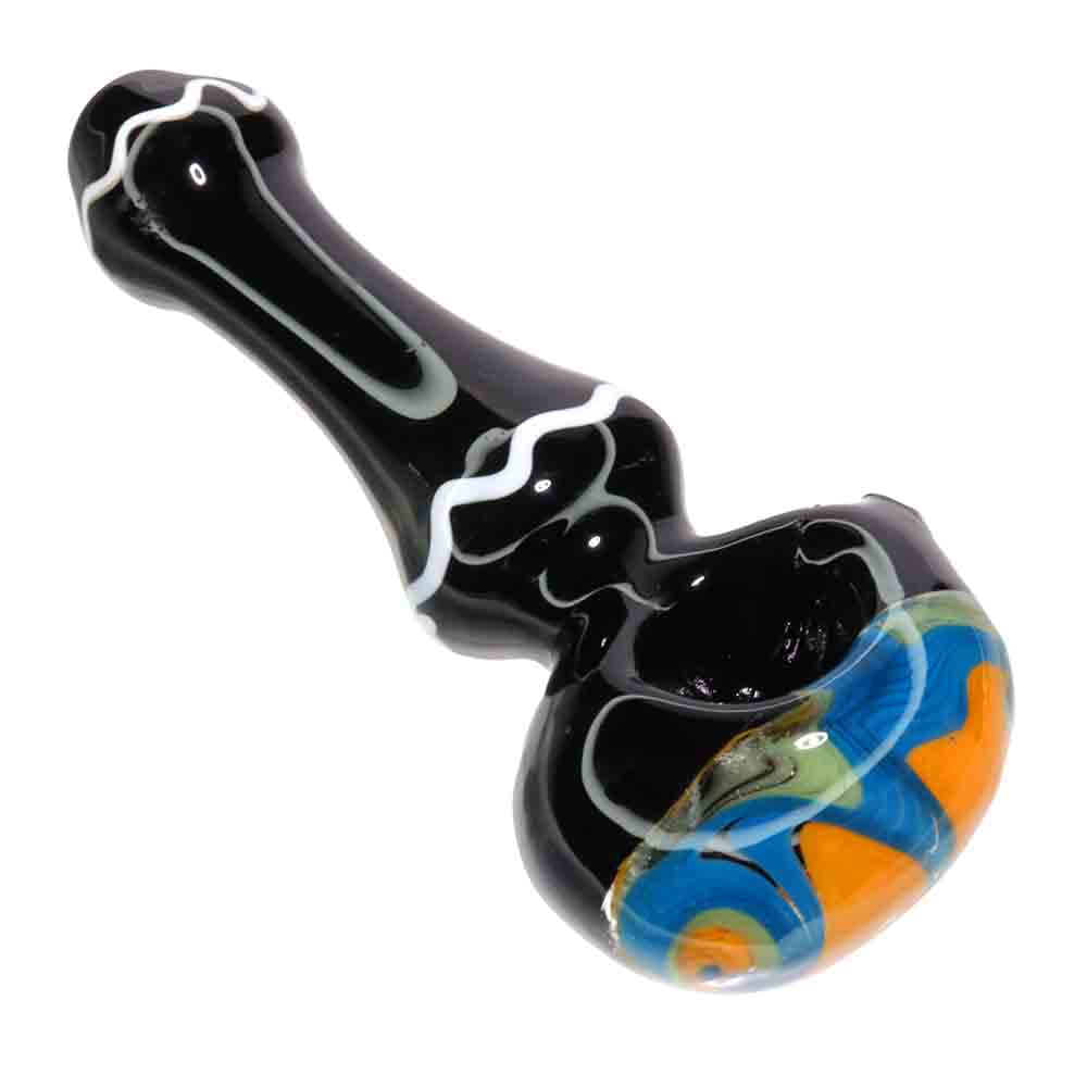 5" Black Glass Hand Pipe with Color Swirl Bowl – Thick Spoon Pipe