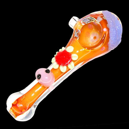 5" Flower Accent Novelty Glass Hand Pipe – Colorful Decorative Spoon Pipe