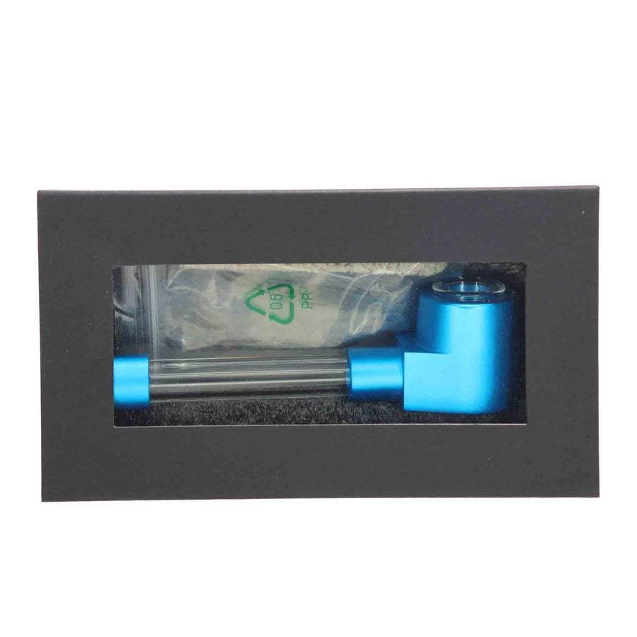 5 Inch Blue Metallic Glass Hand Pipe, Multicolor, Boxed