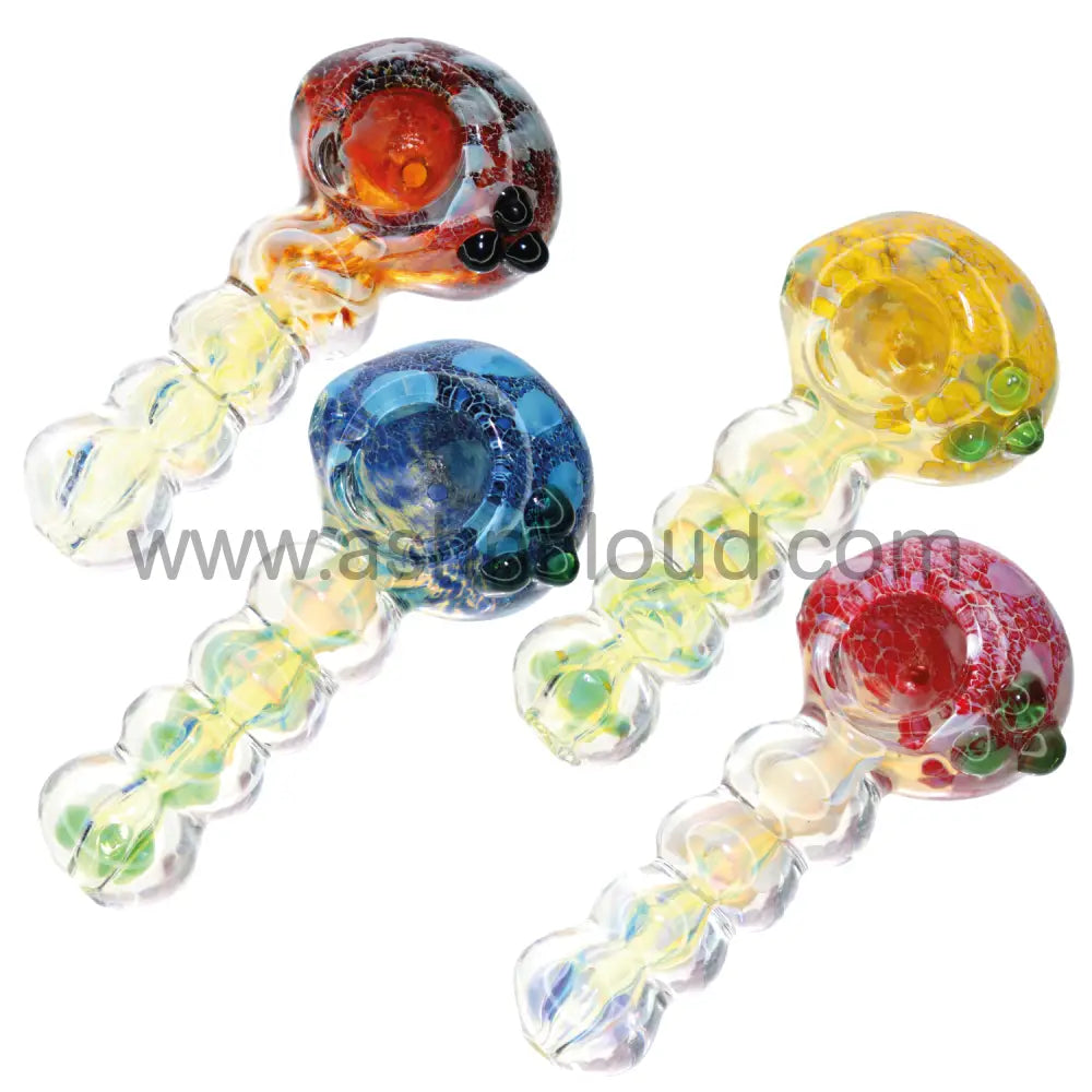 5 In - Balls Handle Multicolor Head Fumed Glass Hand Pipe Spoon