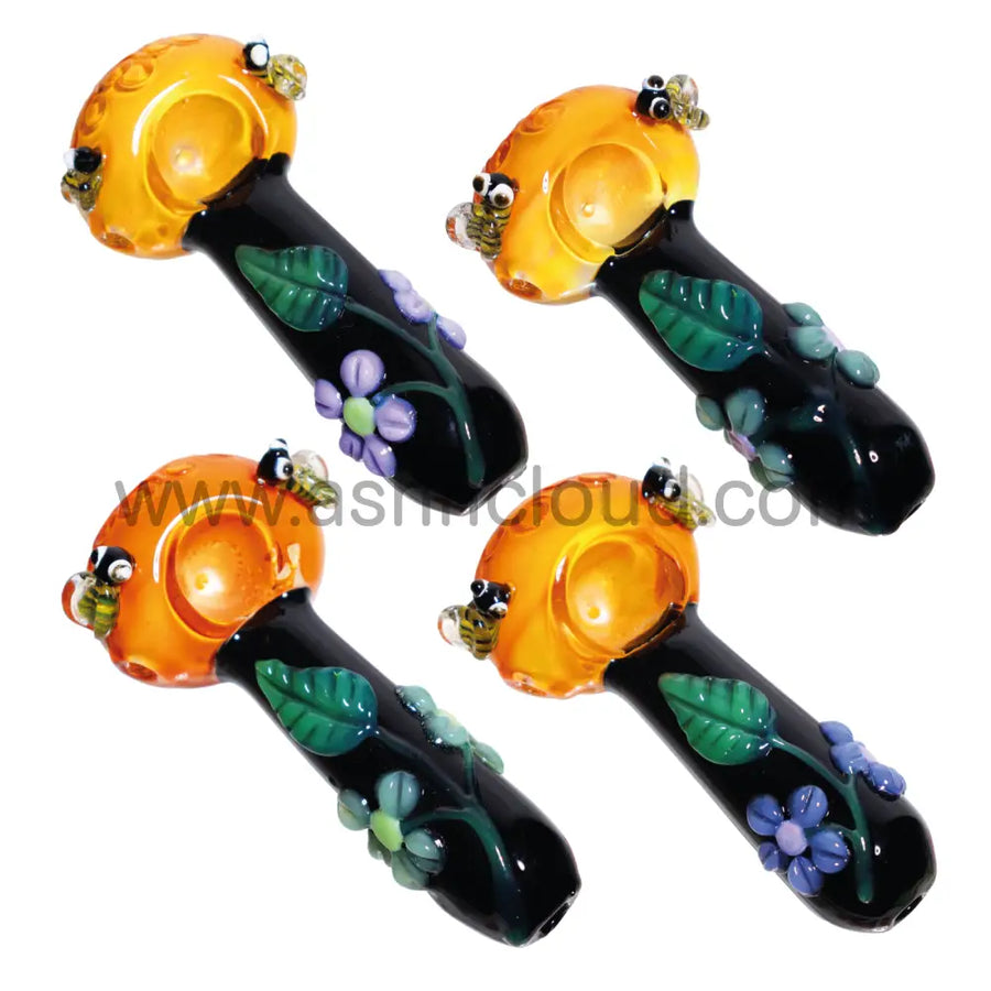 5 Inch Golden Hive Design Glass Spoon Pipe