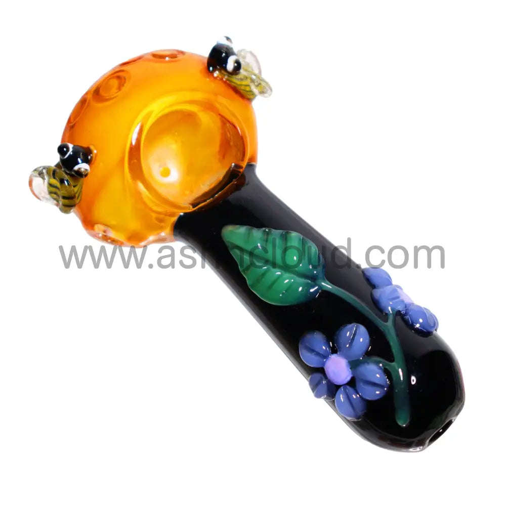 5 In - Beautiful Garden Leafs Bees Flowers Hand Pipe Spoon